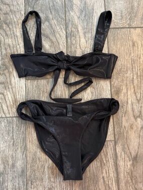 SKIMS Liquid Shine Swim Knotted Bandeau Bikini Top and Cheeky Bikini Tanga set